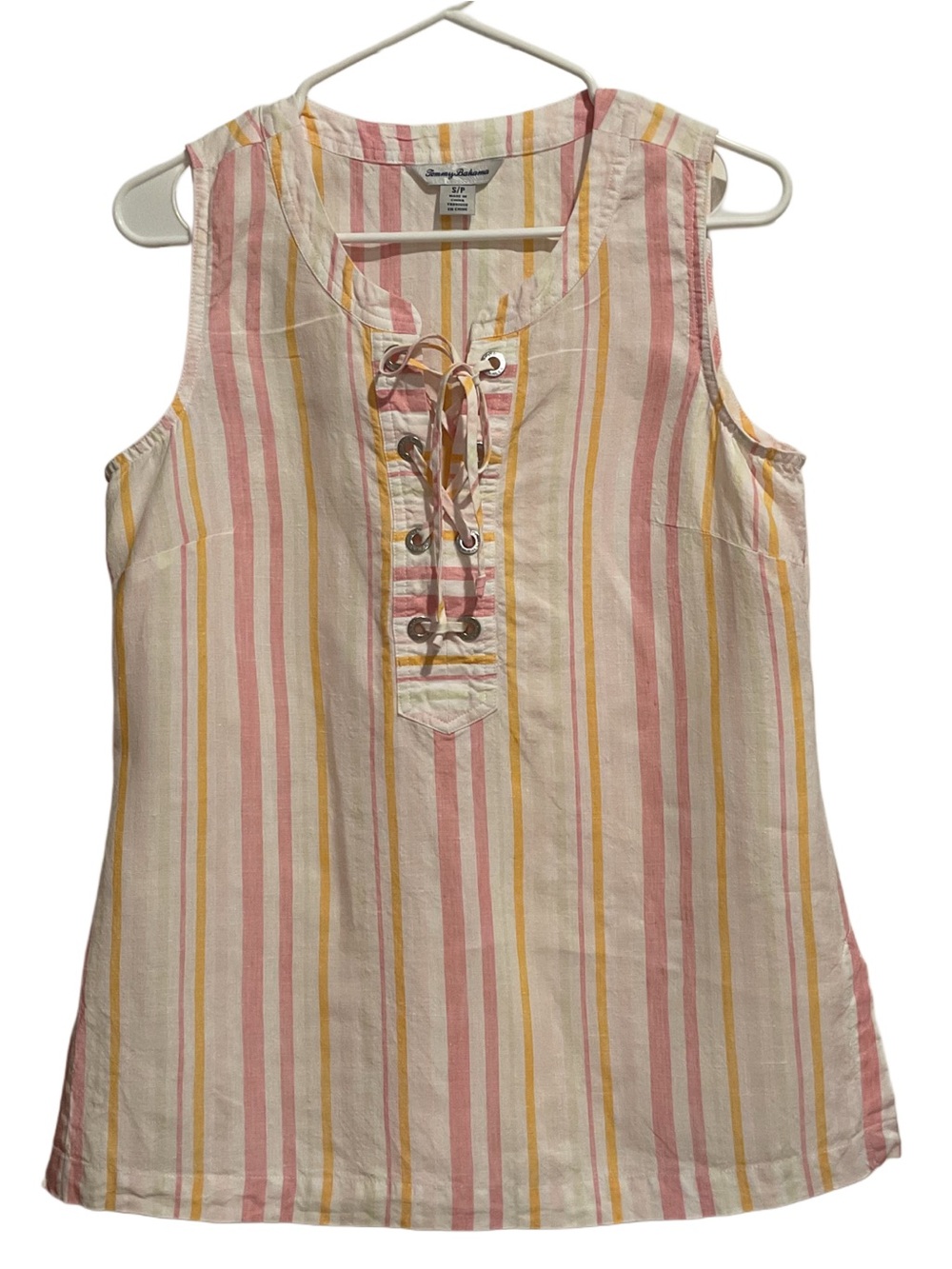 Tommy Bahama Striped Lace Up Linen Tunic Top Sleeveless Multicolor‎